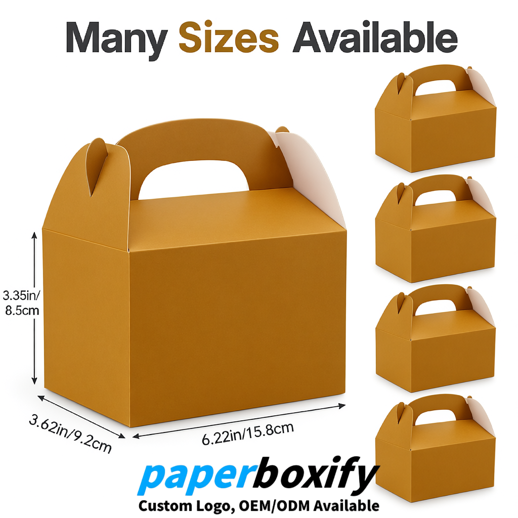 Amber Gable Boxes with Handles 6.22x3.35x3.62 inch Kraft Paper Party Favors Boxes in Bulk
