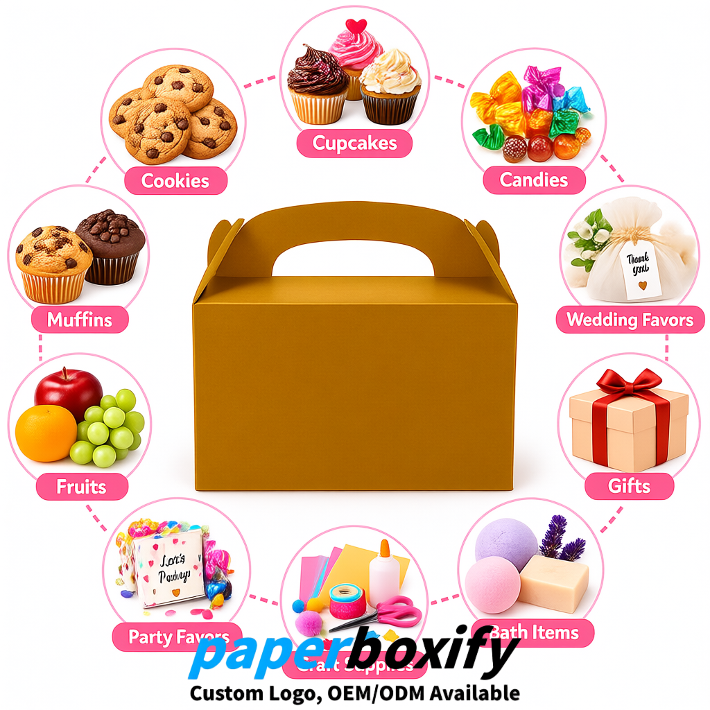 Amber Gable Boxes with Handles 6.22x3.35x3.62 inch Kraft Paper Party Favors Boxes in Bulk