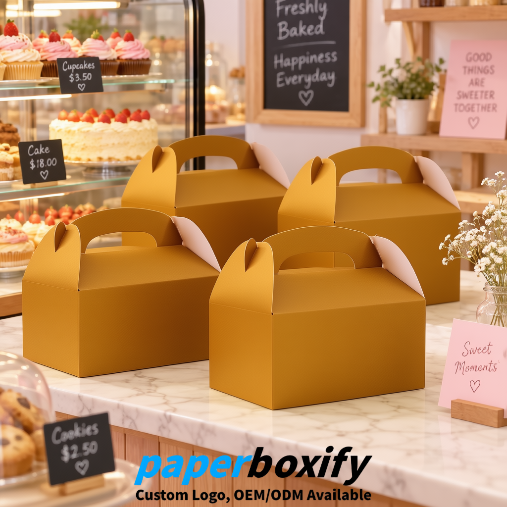 Amber Gable Boxes with Handles 6.22x3.35x3.62 inch Kraft Paper Party Favors Boxes in Bulk