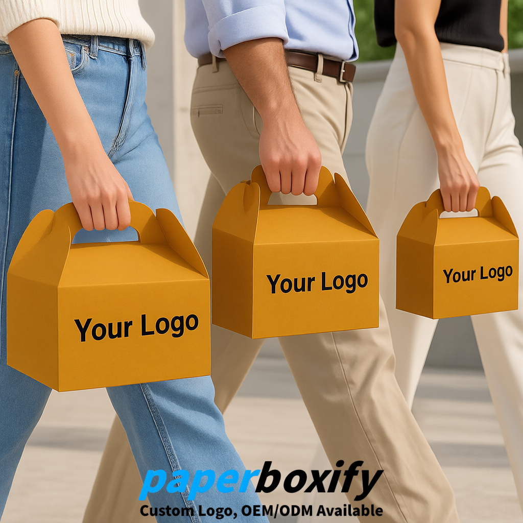 Amber Gable Boxes with Handles 6.22x3.35x3.62 inch Kraft Paper Party Favors Boxes in Bulk