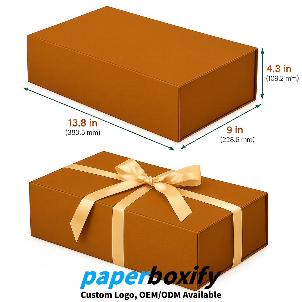Amber Magnetic Closure Gift Box with Ribbon 13.8x9x4.3 inch Luxury Large Storage Box