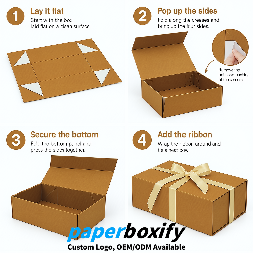 Amber Magnetic Closure Gift Box with Ribbon 13.8x9x4.3 inch Luxury Large Storage Box