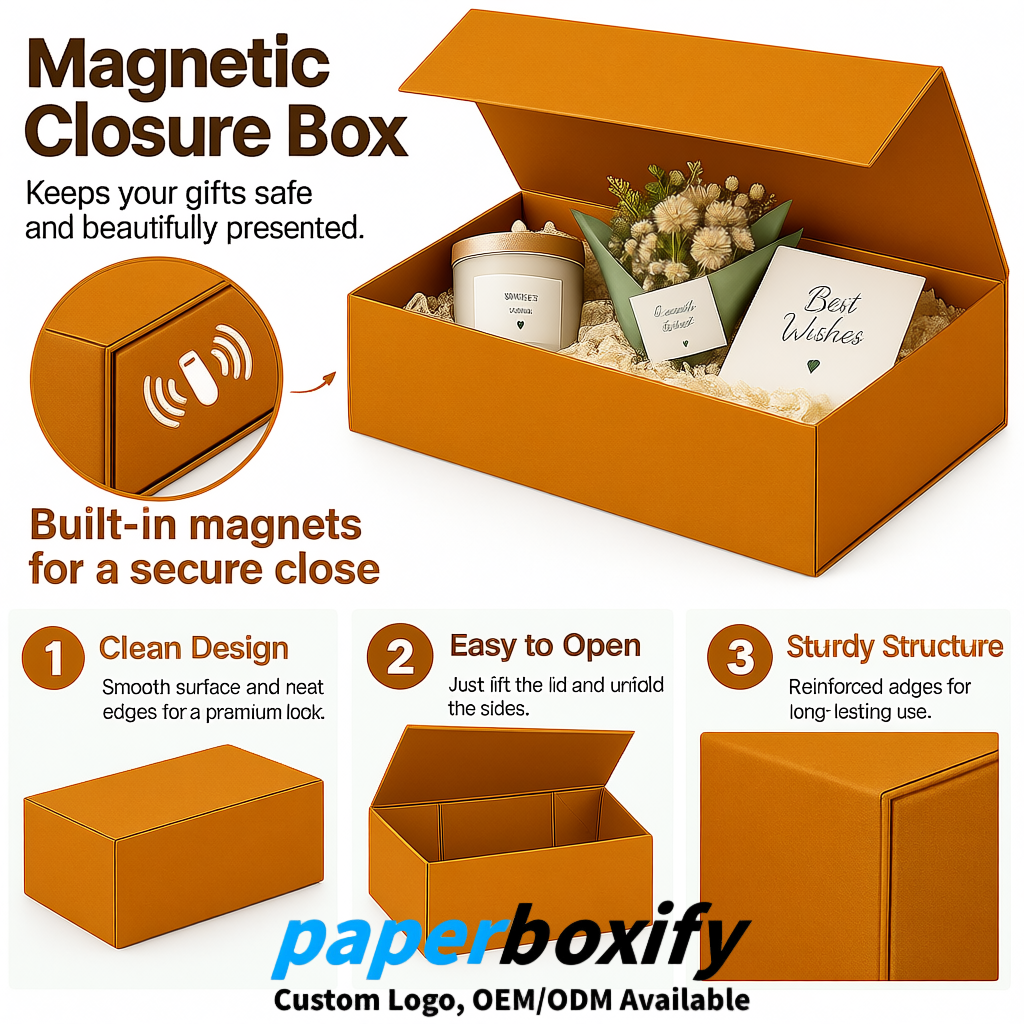 Amber Magnetic Closure Gift Box with Ribbon 13.8x9x4.3 inch Luxury Large Storage Box