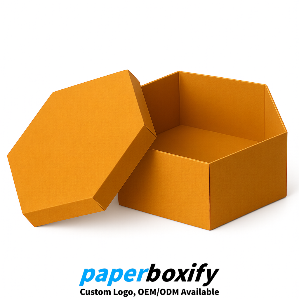 Amber Paper Hexagon Box with Lid - Biodegrade Paper Mache Gift Boxes Manufacturer