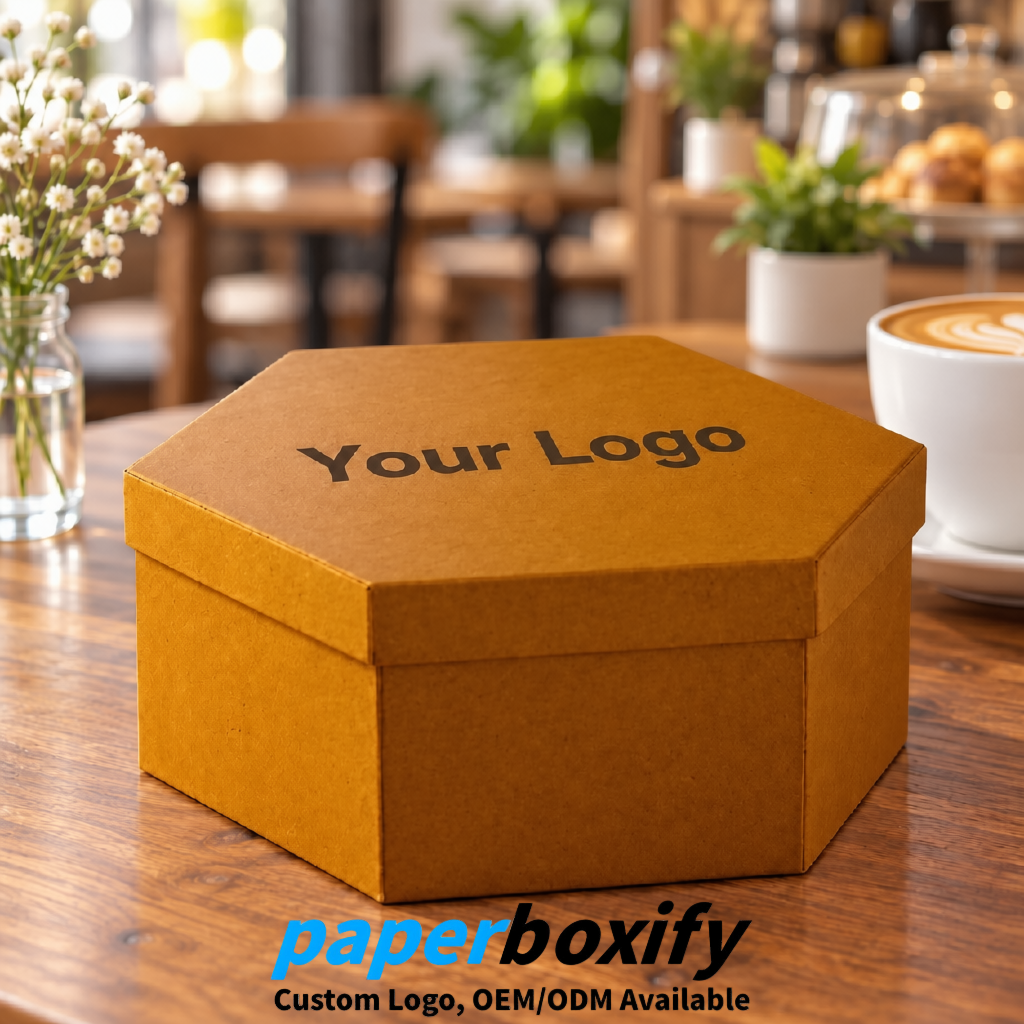 Amber Paper Hexagon Box with Lid - Biodegrade Paper Mache Gift Boxes Manufacturer