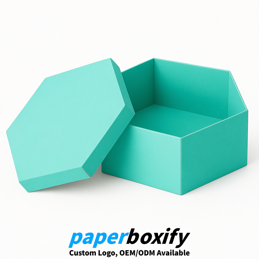 Aquamarine Paper Hexagon Box with Lid - Biodegrade Paper Mache Gift Boxes Manufacturer