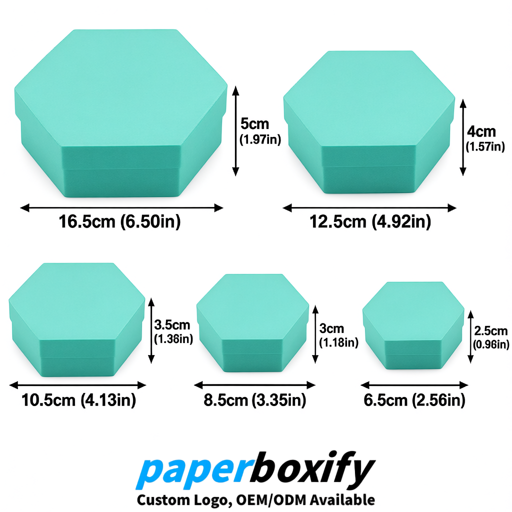 Aquamarine Paper Hexagon Box with Lid - Biodegrade Paper Mache Gift Boxes Manufacturer