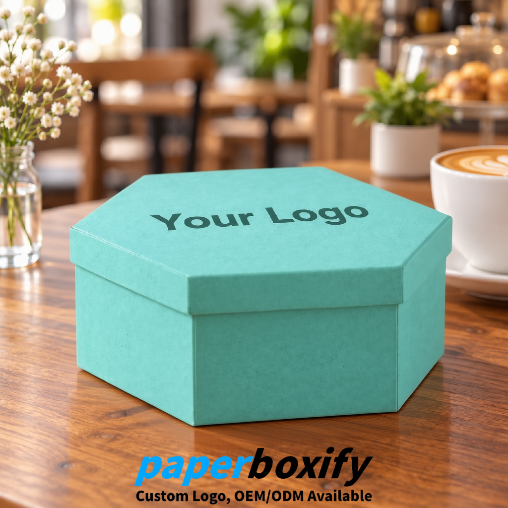 Aquamarine Paper Hexagon Box with Lid - Biodegrade Paper Mache Gift Boxes Manufacturer