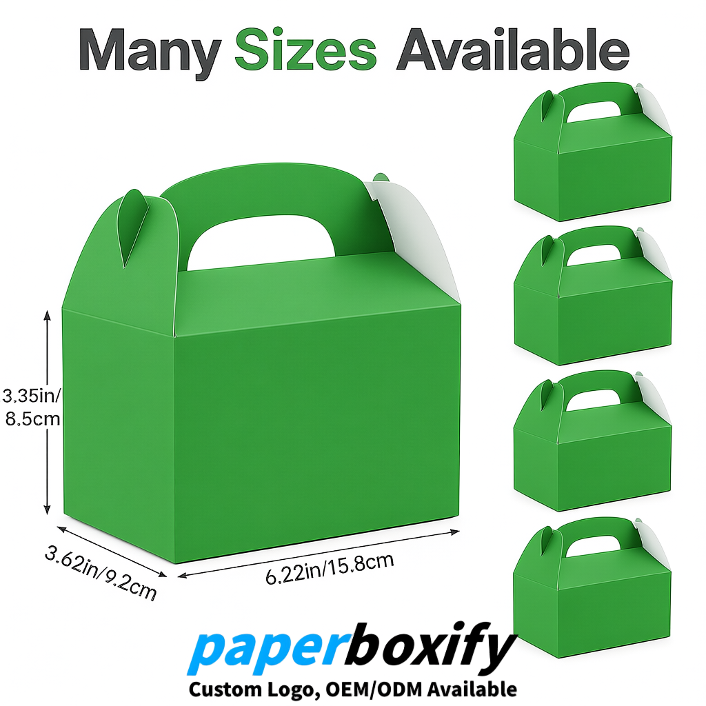 Avocado Green Gable Boxes with Handles 6.22x3.35x3.62 inch Kraft Paper Party Favors Boxes in Bulk