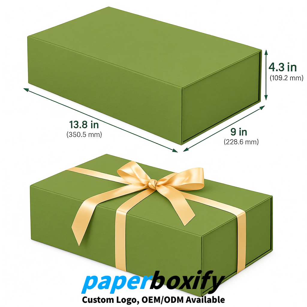 Avocado Green Magnetic Closure Gift Box​ with Ribbon 13.8x9x4.3 inch Luxury Large Storage Box