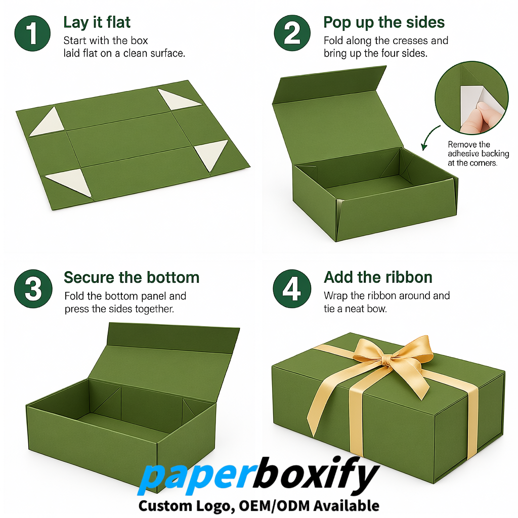 Avocado Green Magnetic Closure Gift Box with Ribbon 13.8x9x4.3 inch Luxury Large Storage Box