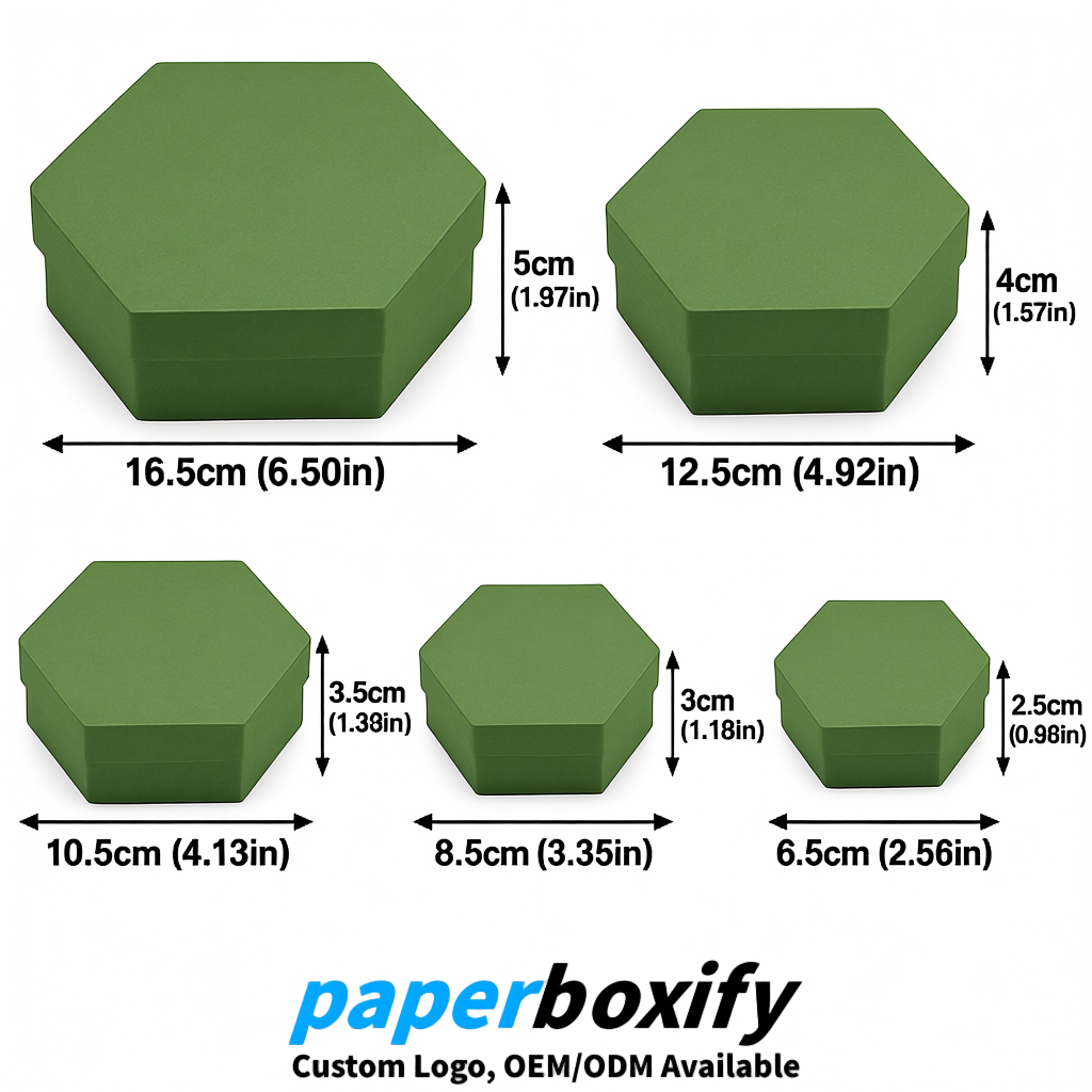 Avocado Green Paper Hexagon Box with Lid - Biodegrade Paper Mache Gift Boxes Manufacturer