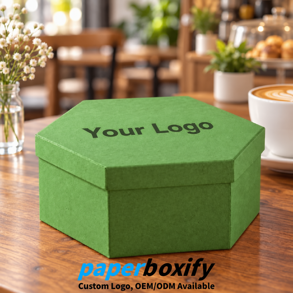 Avocado Green Paper Hexagon Box with Lid - Biodegrade Paper Mache Gift Boxes Manufacturer