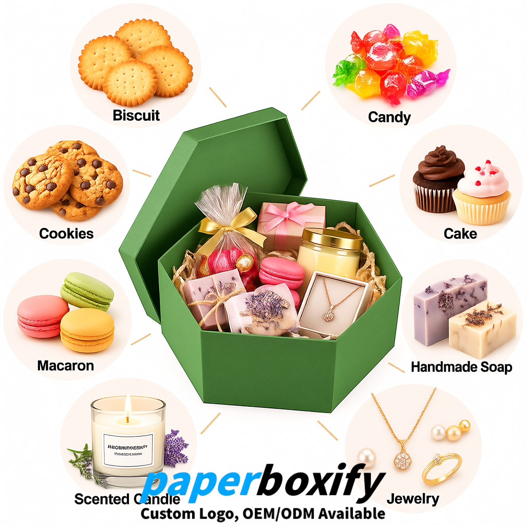 Avocado Green Paper Hexagon Box with Lid - Biodegrade Paper Mache Gift Boxes Manufacturer