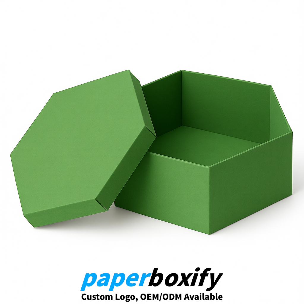 Avocado Green Paper Hexagon Box with Lid - Biodegrade Paper Mache Gift Boxes Manufacturer
