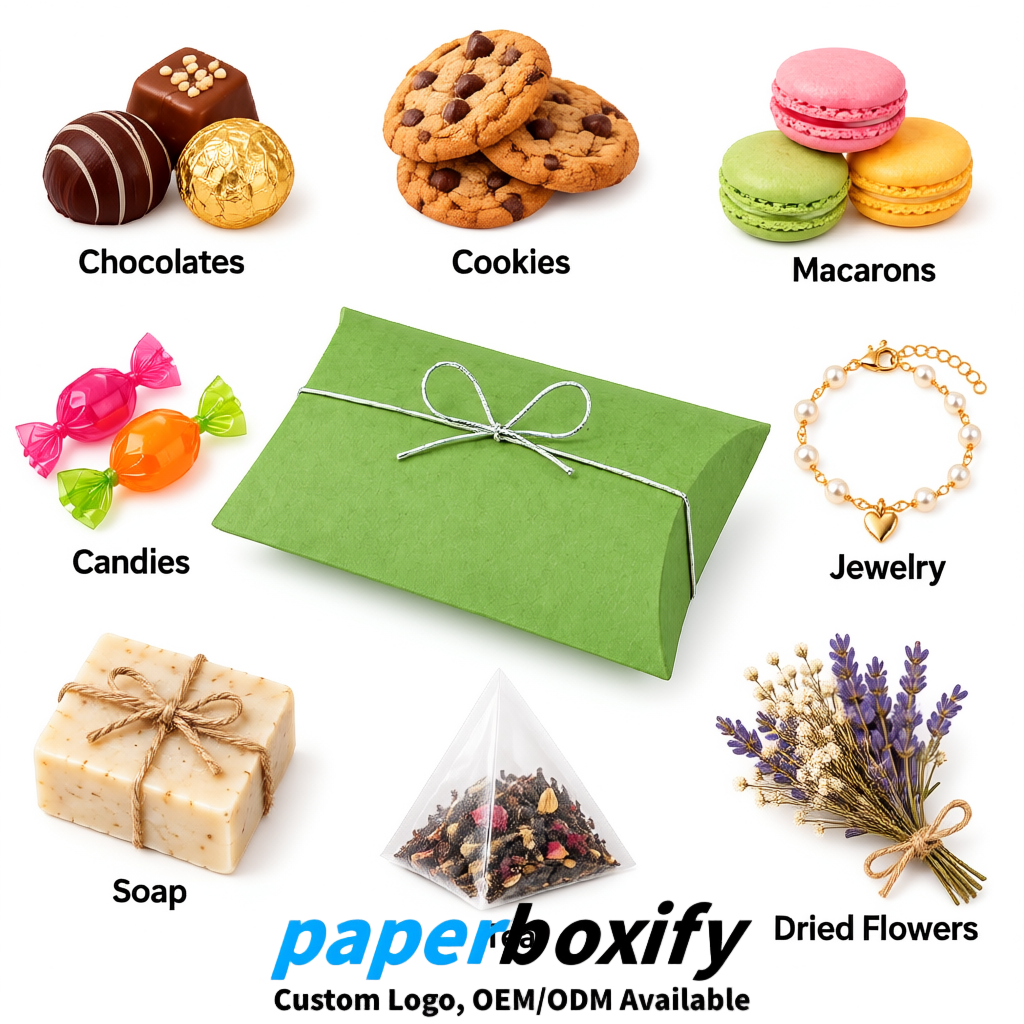 Bulk Avocado Green Kraft Pillow Gift Boxes with Ties 4.7x3x1 inch for Candy & Favors