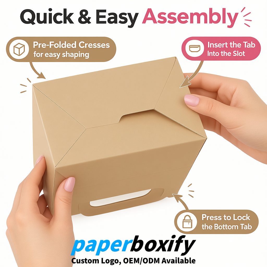Beige Gable Boxes with Handles 6.22x3.35x3.62 inch Kraft Paper Party Favors Boxes in Bulk