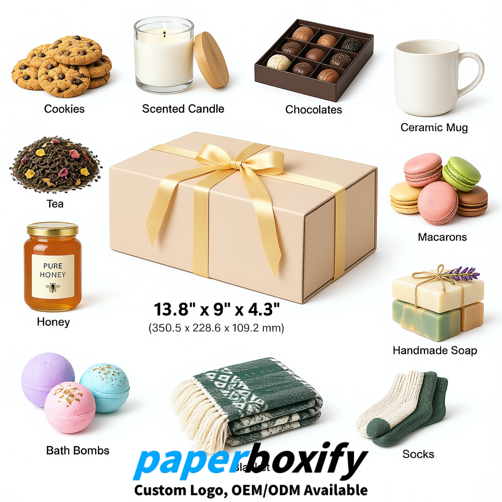 Beige Magnetic Closure Gift Box​ with Ribbon 13.8x9x4.3 inch Luxury Large Storage Box