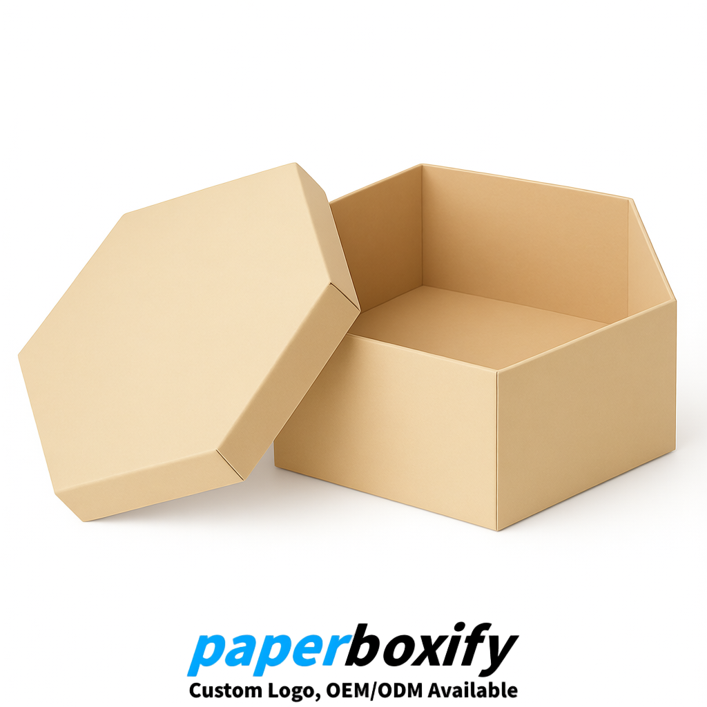 Beige Paper Hexagon Box with Lid - Biodegrade Paper Mache Gift Boxes Manufacturer