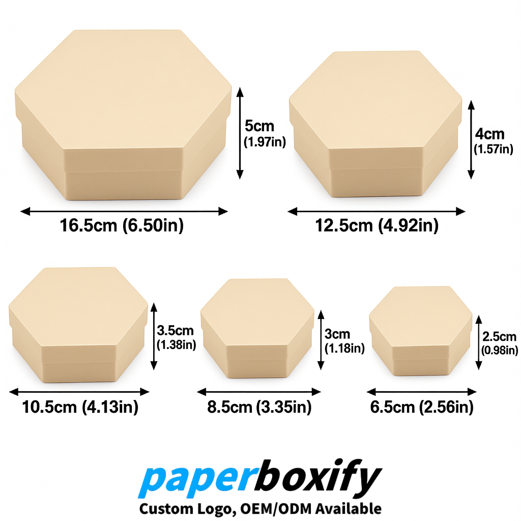 Beige Paper Hexagon Box with Lid - Biodegrade Paper Mache Gift Boxes Manufacturer