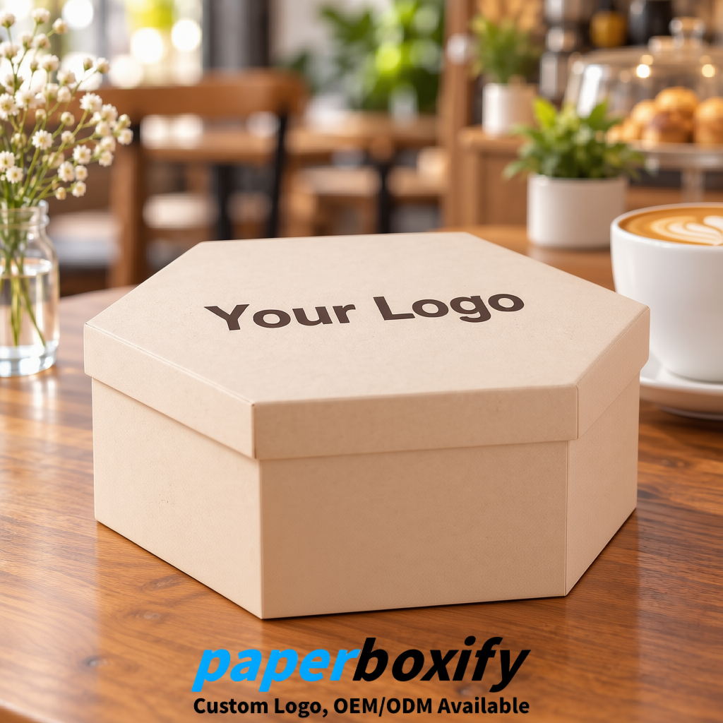 Beige Paper Hexagon Box with Lid - Biodegrade Paper Mache Gift Boxes Manufacturer