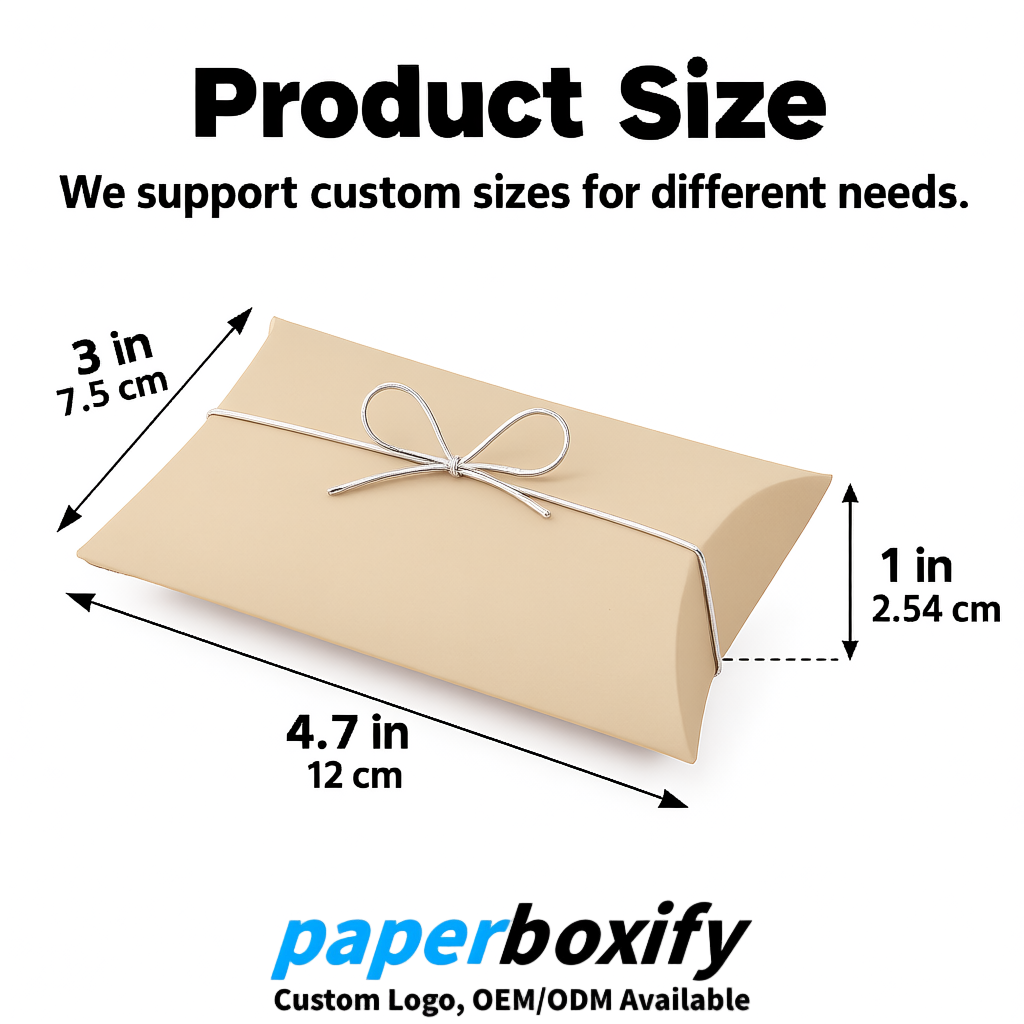 Bulk Beige Kraft Pillow Gift Boxes with Ties 4.7x3x1 inch for Candy & Favors