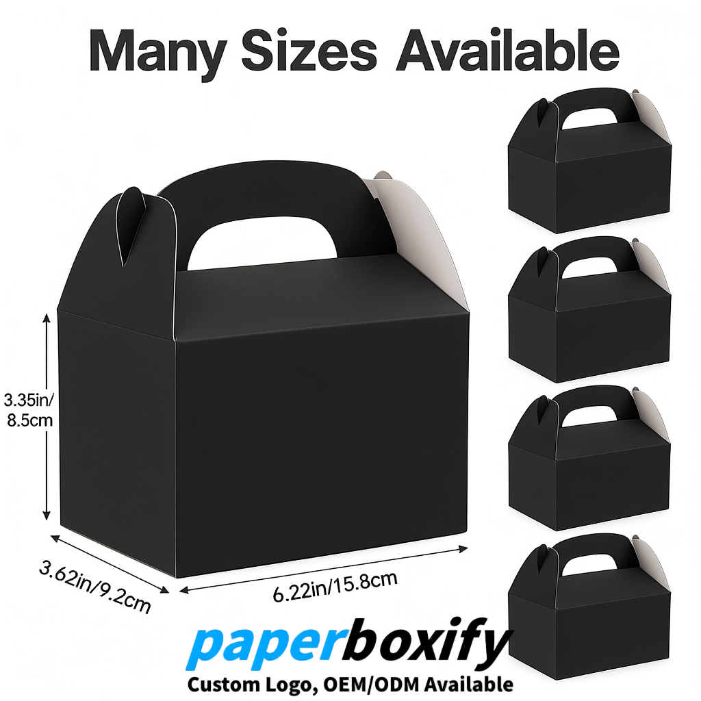 Black Gable Boxes with Handles 6.22x3.35x3.62 inch Kraft Paper Party Favors Boxes in Bulk