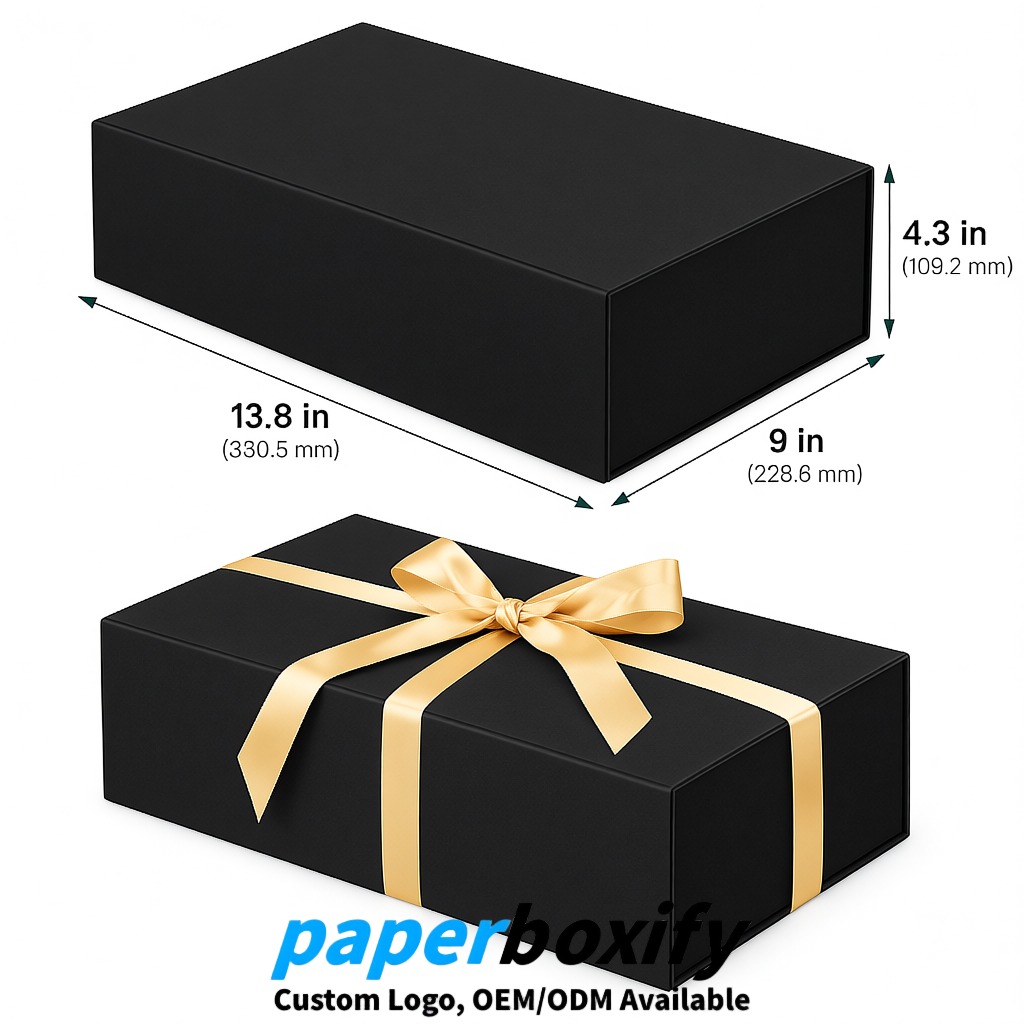 Black Magnetic Closure Gift Box with Ribbon 13.8x9x4.3 inch Luxury Large Storage Box
