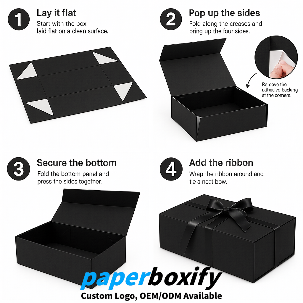 Black Magnetic Closure Gift Box with Ribbon 13.8x9x4.3 inch Luxury Large Storage Box