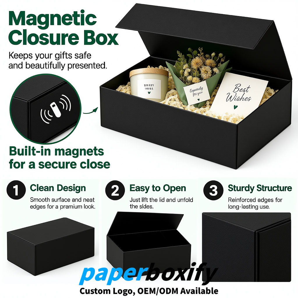 Black Magnetic Closure Gift Box with Ribbon 13.8x9x4.3 inch Luxury Large Storage Box Black Magnetic Closure Gift Box with Ribbon 13.8x9x4.3 inch Luxury Large Storage Box