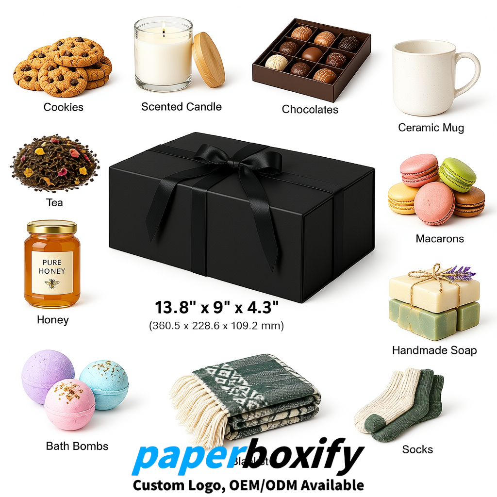 Black Magnetic Closure Gift Box​ with Ribbon 13.8x9x4.3 inch Luxury Large Storage Box