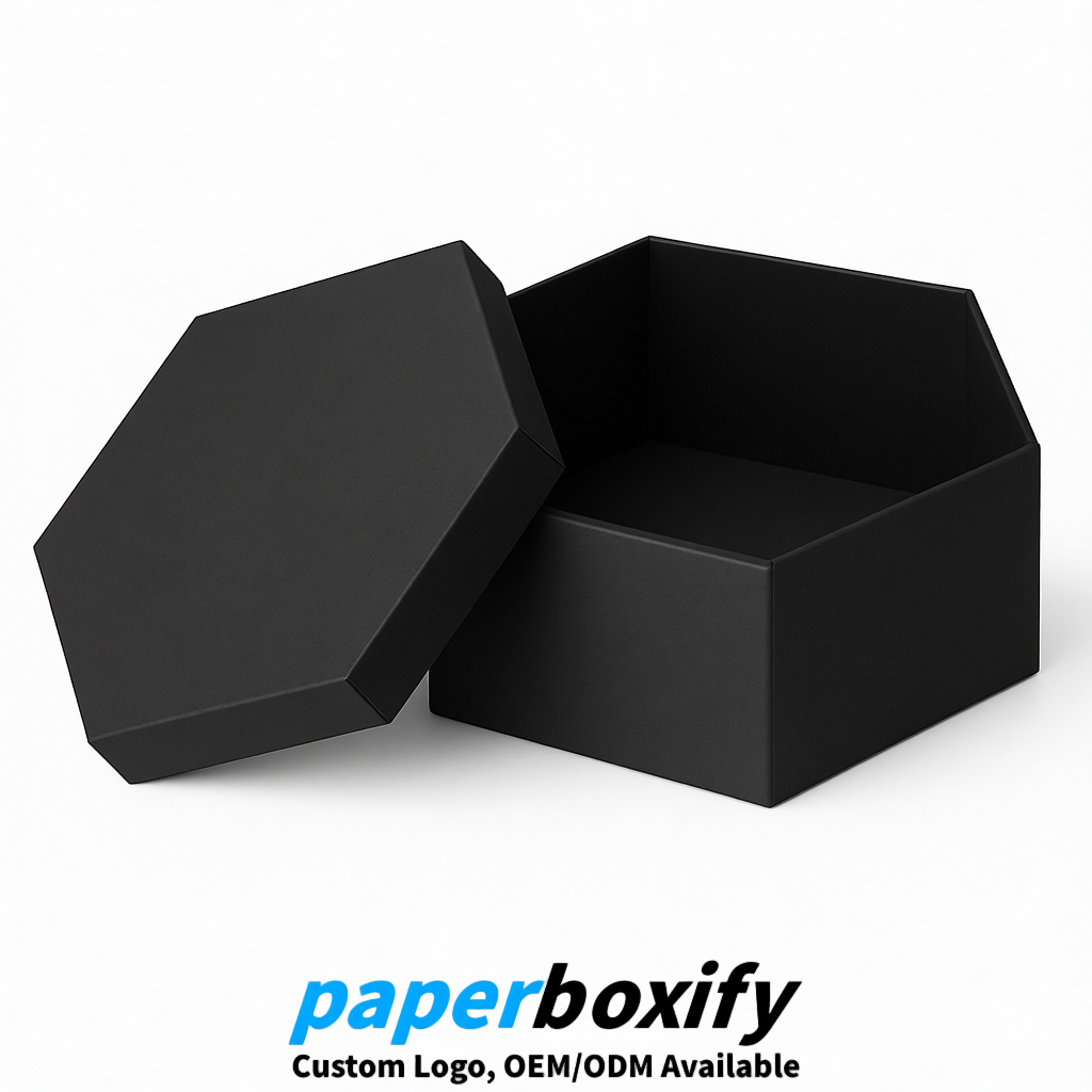 Black Paper Hexagon Box with Lid - Biodegrade Paper Mache Gift Boxes Manufacturer