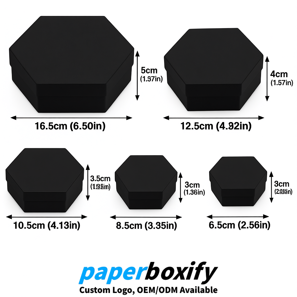 Black Paper Hexagon Box with Lid - Biodegrade Paper Mache Gift Boxes Manufacturer