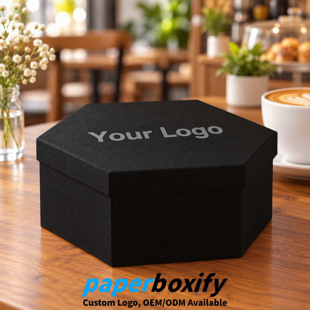 Black Paper Hexagon Box with Lid - Biodegrade Paper Mache Gift Boxes Manufacturer