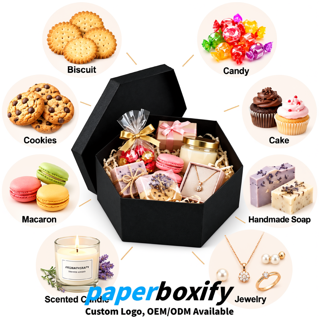 Black Paper Hexagon Box with Lid - Biodegrade Paper Mache Gift Boxes Manufacturer