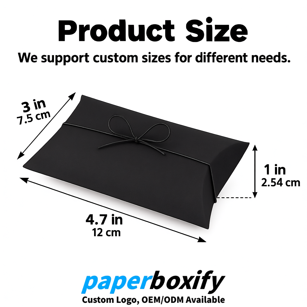 Bulk Black Kraft Pillow Gift Boxes with Ties 4.7x3x1 inch for Candy & Favors