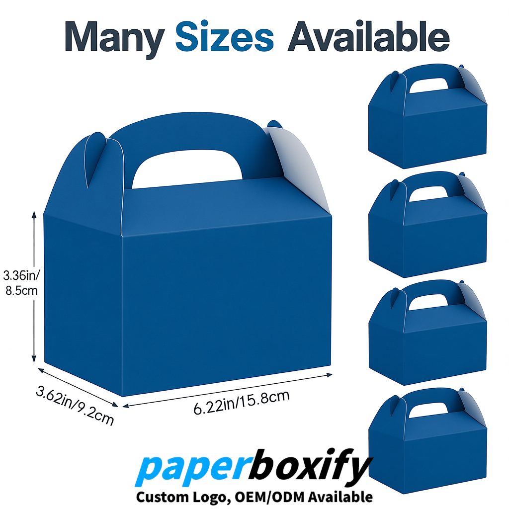 Blue Gable Boxes with Handles 6.22x3.35x3.62 inch Kraft Paper Party Favors Boxes in Bulk