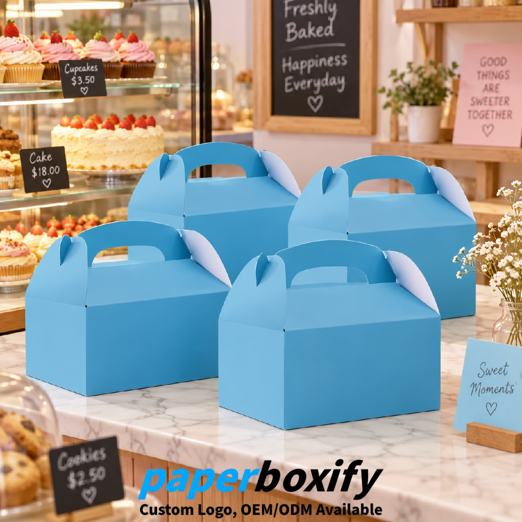 Blue Gable Boxes with Handles 6.22x3.35x3.62 inch Kraft Paper Party Favors Boxes in Bulk