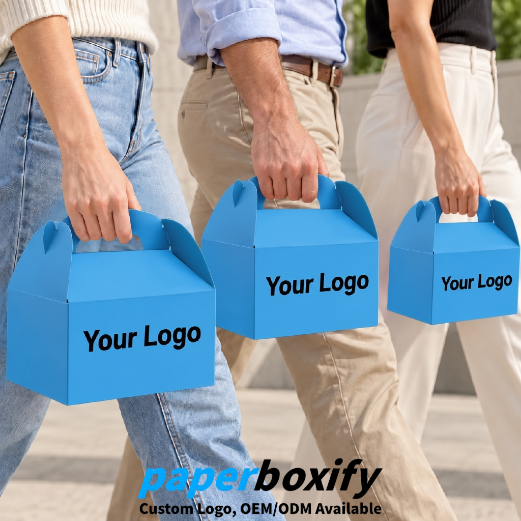 Blue Gable Boxes with Handles 6.22x3.35x3.62 inch Kraft Paper Party Favors Boxes in Bulk