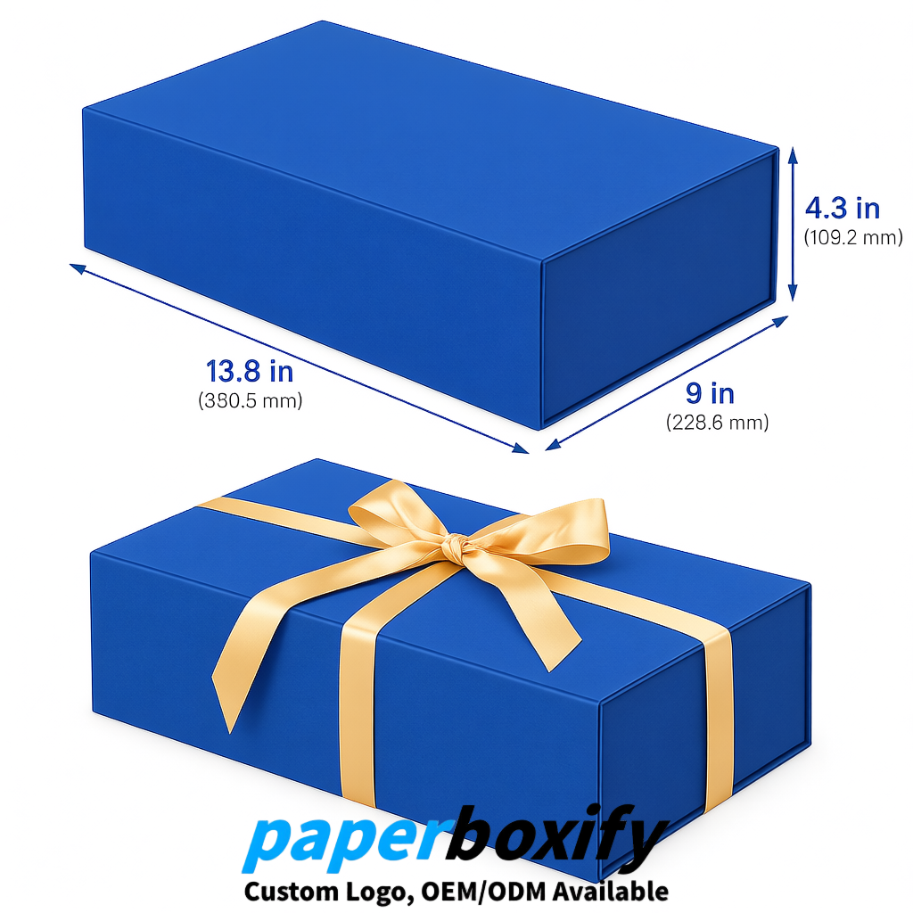 Blue Magnetic Closure Gift Box with Ribbon 13.8x9x4.3 inch Luxury Large Storage Box
