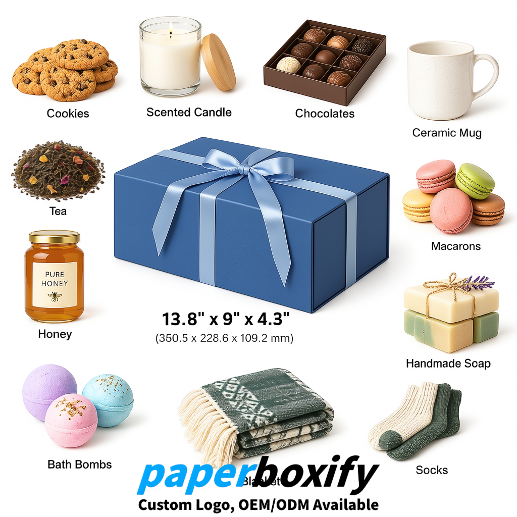 Blue Magnetic Closure Gift Box​ with Ribbon 13.8x9x4.3 inch Luxury Large Storage Box