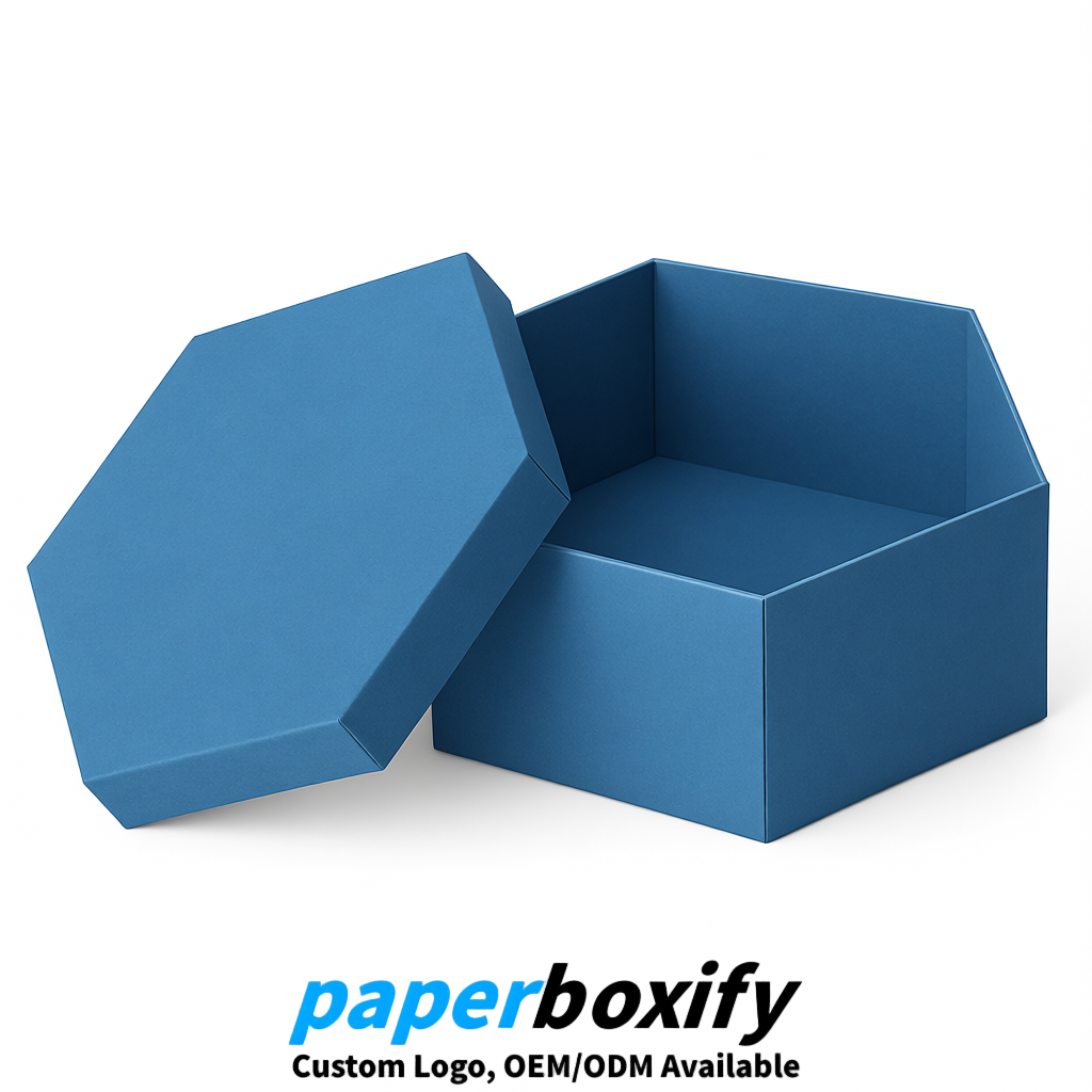 Blue Paper Hexagon Box with Lid - Biodegrade Paper Mache Gift Boxes Manufacturer