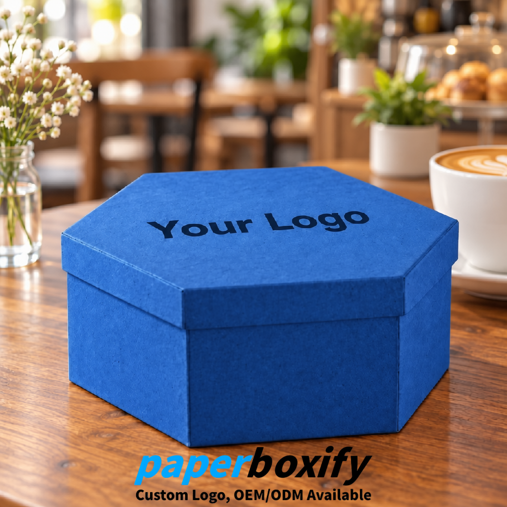 Blue Paper Hexagon Box with Lid - Biodegrade Paper Mache Gift Boxes Manufacturer
