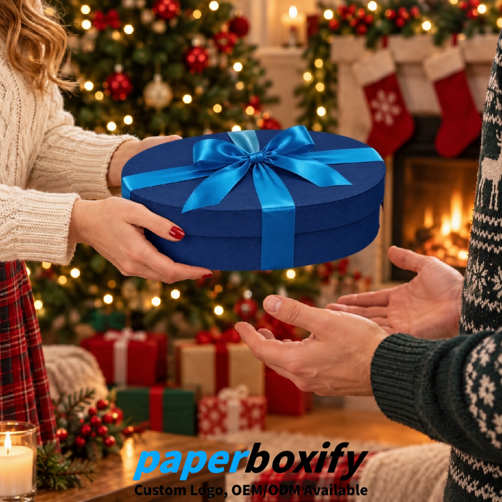 Blue Oval Paper Mache Boxes with Lids - Cardboard boxes Factory