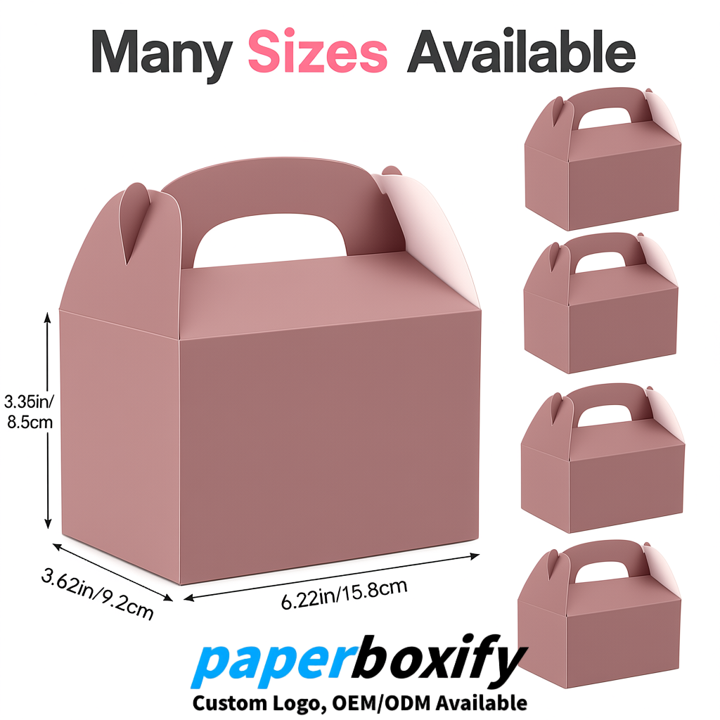 Blush Gable Boxes with Handles 6.22x3.35x3.62 inch Kraft Paper Party Favors Boxes in Bulk