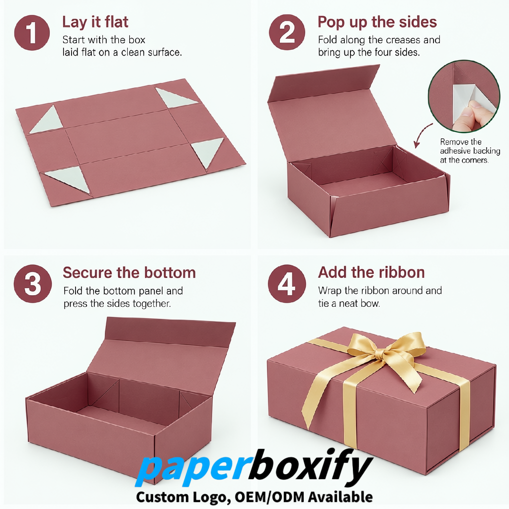 Blush Magnetic Closure Gift Box with Ribbon 13.8x9x4.3 inch Luxury Large Storage Box