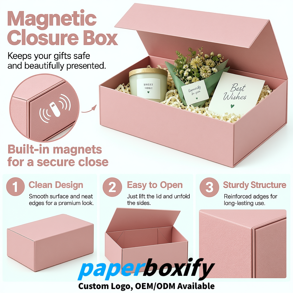 Blush Magnetic Closure Gift Box with Ribbon 13.8x9x4.3 inch Luxury Large Storage Box