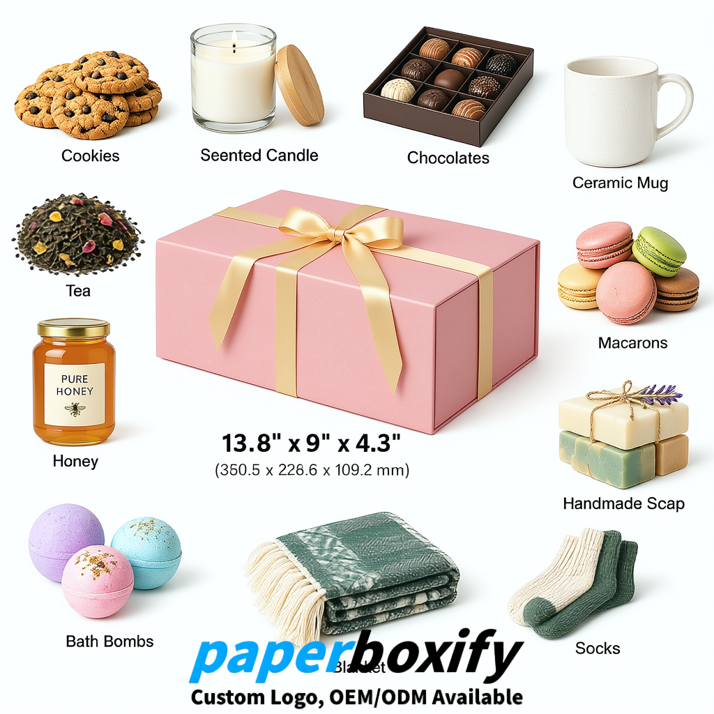 Blush Magnetic Closure Gift Box with Ribbon 13.8x9x4.3 inch Luxury Large Storage Box