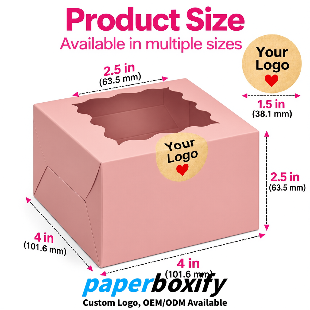 Blush Paper Cookie Boxes with Window and Stickers 4x4x2.5 inch Blush Paper Cookie Boxes with Window and Stickers 4x4x2.5 inch