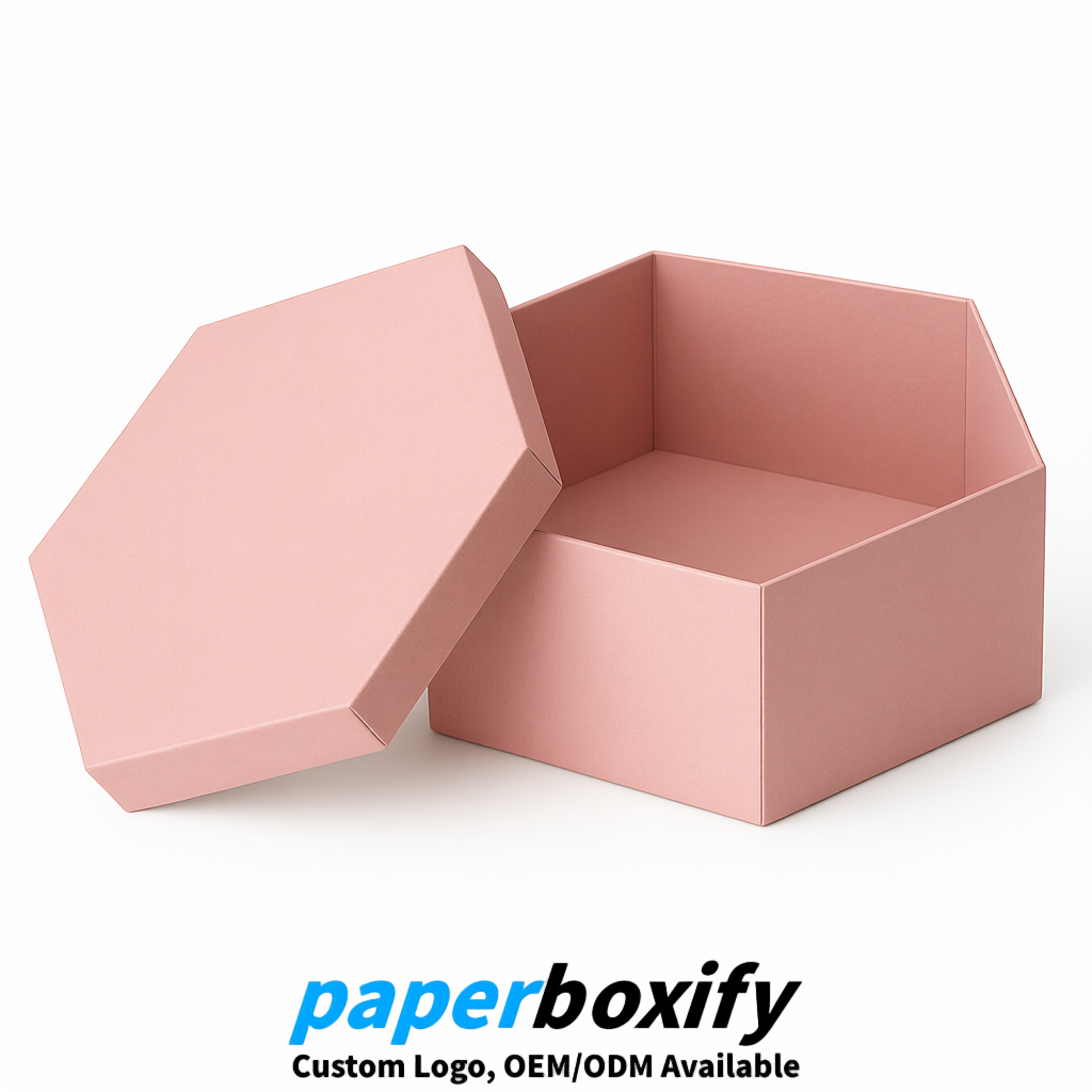 Blush Paper Hexagon Box with Lid - Biodegrade Paper Mache Gift Boxes Manufacturer